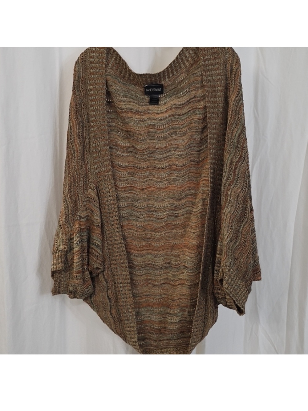 Lane Bryant 3X 4X 22 24 26 Knit Brown Green Bolero Shrug Open Cardigan Sweater